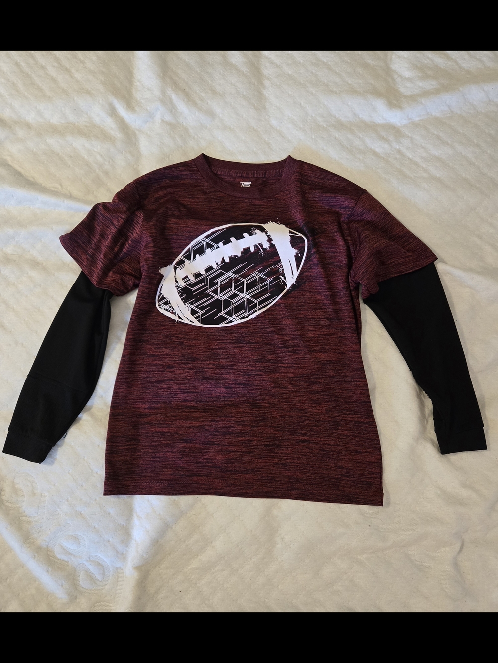 tek gear Maroon Layered-Look Football Graphic Long-Sleeve Tee